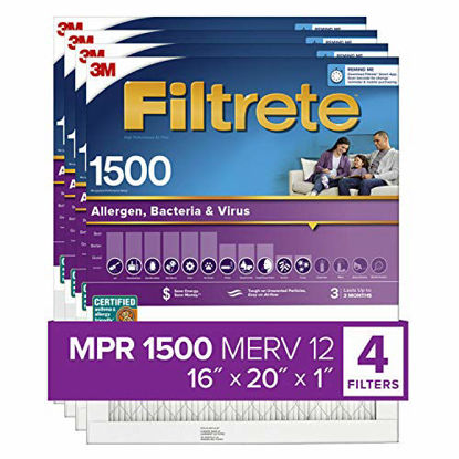 Picture of Filtrete 16x20x1, AC Furnace Air Filter, MPR 1500, Healthy Living Ultra Allergen, 4-Pack (exact dimensions 15.69 x 19.69 x 0.78)