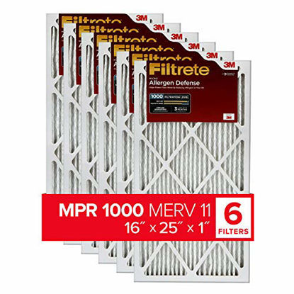 Picture of Filtrete 16x25x1, AC Furnace Air Filter, MPR 1000, Micro Allergen Defense, 6-Pack (exact dimensions 15.69 x 24.69 x 0.81) - AD01-6PK-1E