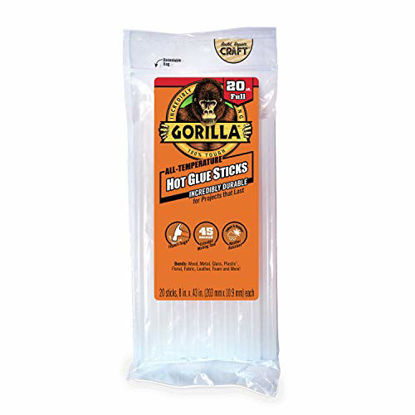 Picture of Gorilla Hot Glue Sticks, Full Size, 8" Long x .43" Diameter, 20 Count, Clear, (Pack of 1) - 3032016