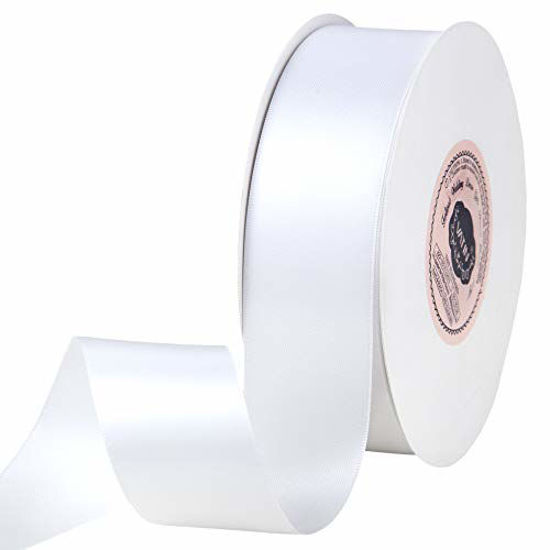 Picture of VATIN 1- 1/2" Wide Double Faced Polyester Satin Ribbon - 50 Yard (White), Perfect for Wedding, Gift Wrapping, Bow Making & Other Projects