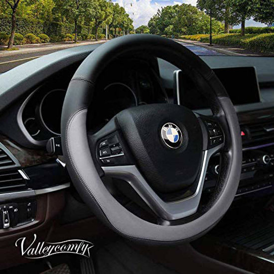 WHHW Microfiber Leather Auto Car Steering Wheel Cover Universal 15 inch Gray 