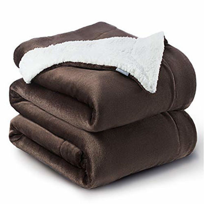 Picture of BEDSURE Sherpa Fleece Blanket Queen Size(Not Electrical) Brown Plush Throw Blanket Fuzzy Soft Blanket Microfiber