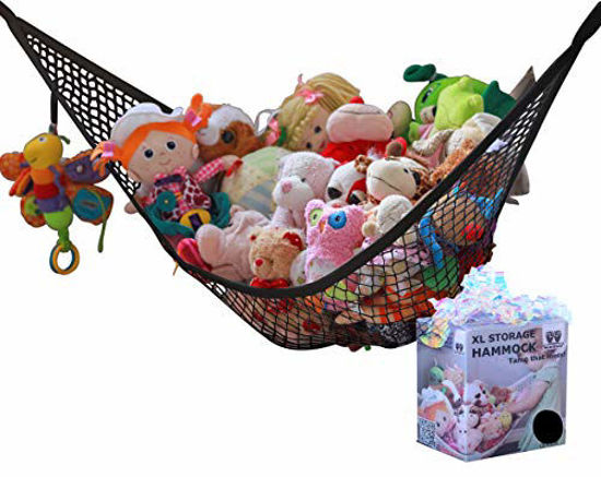 Picture of MiniOwls Toy Storage Hammock - Organizational Stuffed Animal Net for Play Room or Bedroom. Fits 20-30 Plushies. Comes in a Gift Box. (Black, X-Large)