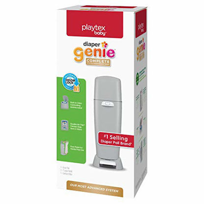 Picture of Playtex Diaper Genie Complete Pail with Built-In Odor Controlling Antimicrobial, Includes Pail & 1 Refill, Grey