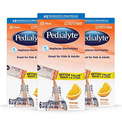 Picture of Pedialyte Electrolyte Powder, Orange, Electrolyte Hydration Drink, 0.6 oz Powder Packs, 18 Count
