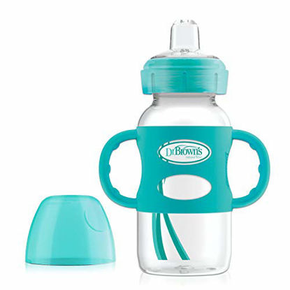 Picture of Dr. Brown's Options Wide-Neck Sippy Spout Baby Bottle with Silicone Handle, Turquoise, 9 Ounce