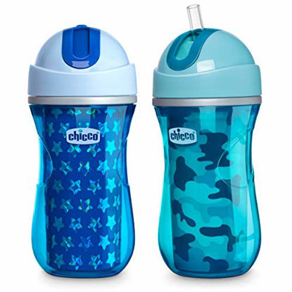Picture of Chicco Insulated Flip-Top Straw Spill Free Baby Sippy Cup, 12 Months+, Blue/Teal, 9 Ounce (Pack of 2)