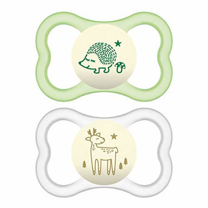 Picture of MAM Air Night Pacifiers (2 pack), MAM Sensitive Skin Pacifier 6+ Months, Glow in the Dark Pacifier, Best Pacifier for Breastfed Babies, Unisex Baby Pacifiers