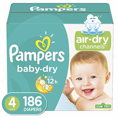 Picture of Diapers Size 4, 186 Count - Pampers Baby Dry Disposable Baby Diapers, ONE MONTH SUPPLY