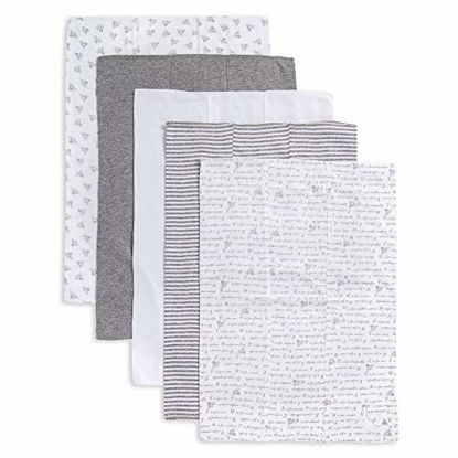 Picture of Burt's Bees Baby - 5 Pack of Burp Cloths, 100% Organic Cotton (1 Cloud, 1 Solid Color, 1 Honey Bee Print, 1 Stripe, 1 Alphabet Bee Print, Heather Grey)