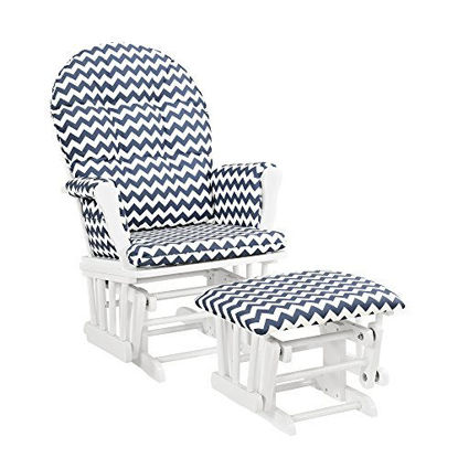 Picture of Windsor Glider and ottoman-white w/ navy chevron
