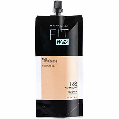 Picture of Maybelline Fit Me Matte + Poreless Liquid Foundation, Face Makeup, Mess-Free No Waste Pouch Format, Normal To Oily Skin Types, 128 Warm Nude, 1.3 Fl Oz