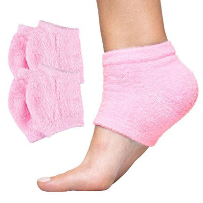 Picture of ZenToes Moisturizing Heel Socks 2 Pairs Gel Lined Toeless Spa Socks to Heal and Treat Dry, Cracked Heels While You Sleep (Regular, Fuzzy Pink)