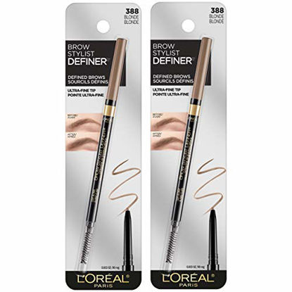 Picture of L'Oreal Paris Makeup Brow Stylist Definer Waterproof Eyebrow Pencil, Ultra-Fine Mechanical Pencil, Draws Tiny Brow Hairs and Fills in Sparse Areas and Gaps, Blonde, 0.003 Ounce (Pack of 2)