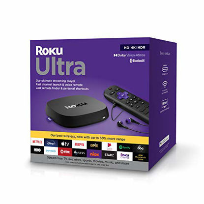 Picture of Roku Ultra 2020 | Streaming Media Player HD/4K/HDR/Dolby Vision with Dolby Atmos, Bluetooth Streaming, and Roku Voice Remote with Headphone Jack and Personal Shortcuts, includes Premium HDMI Cable