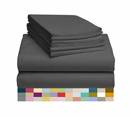 Picture of LuxClub 6 PC Sheet Set Bamboo Sheets Deep Pockets 18" Eco Friendly Wrinkle Free Sheets Machine Washable Hotel Bedding Silky Soft - Grey Queen