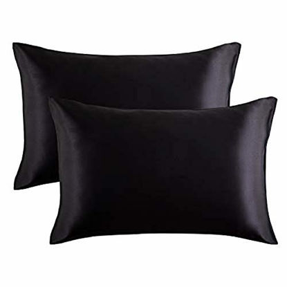 Picture of Bedsure Satin Pillowcase for Hir and Skin Silk Pillowcase 2 Pack King(Black, 20x40 inches) - Silk Pillow Cases Set of - Satin Pillow Covers with Envelope Closure