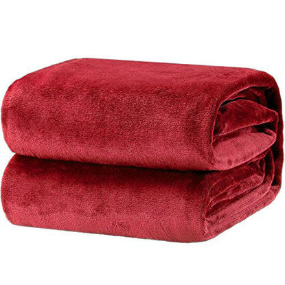 Picture of Flannel Fleece Luxury Blanket Red Queen(90"x90") Size Lightweight Cozy Plush Microfiber Solid Blanket by Bedsure