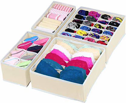 Picture of Simple Houseware Closet Underwear Organizer Drawer Divider 4 Set, Beige