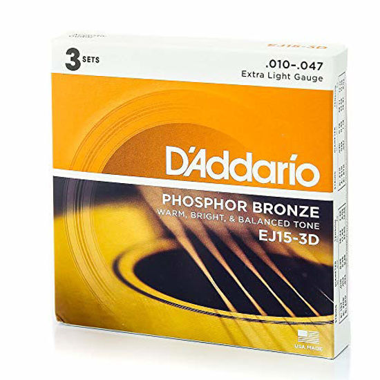 Picture of D'Addario EJ15-3D Phosphor Bronze Acoustic Guitar Strings, Extra Light, 3 Sets