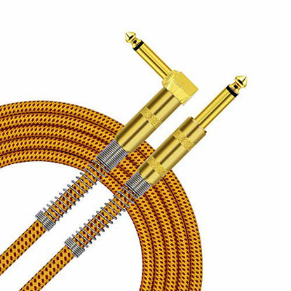 Picture of TISINO Guitar Cable, 10ft 1/4 inch TS Right Angle to Straight Guitar Instrument Cord for Electric Guitar, Bass, Amp, Keyboard, Mandolin - Yellow