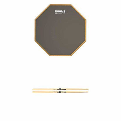 Picture of Evans Realfeel 1-Sided Practice Pad, 12 Inch & Promark American Hickory Classic 5A Drumsticks, Single Pair