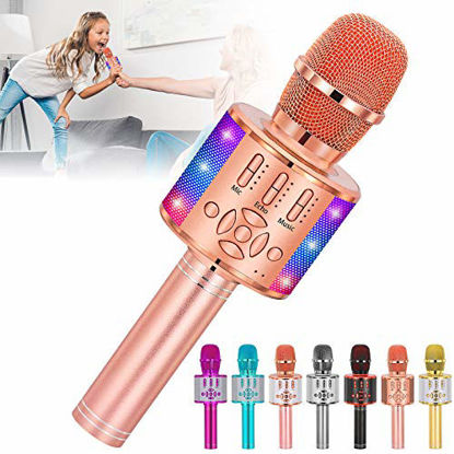 Picture of Amazmic Kids Karaoke Machine Microphone Toy Bluetooth Portable Microphone Machine Handheld with LED Lights, Gift for Children's Birthday Party, Home KTV(Rose Gold Plus)