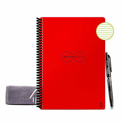 Picture of Rocketbook Smart Reusable Notebook - Lined Eco-Friendly Notebook with 1 Pilot Frixion Pen & 1 Microfiber Cloth Included - Atomic Red Cover, Executive Size (6" x 8")