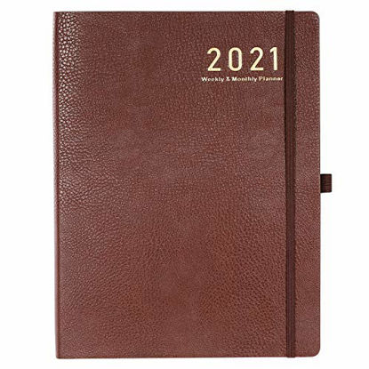 Picture of 2021 Planner - Weekly/Monthly Planner, 8.5" x 11", Soft Leather cover with Thick Paper, Back Pocket with 24 Notes Pages - Brown
