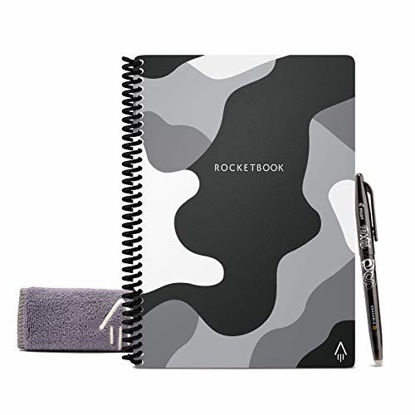 Picture of Rocketbook Smart Reusable Notebook - Dot-Grid Eco-Friendly Notebook with 1 Pilot Frixion Pen & 1 Microfiber Cloth Included - Lunar Winter Cover, Camo Notebook, Executive Size (6" x 8.8")