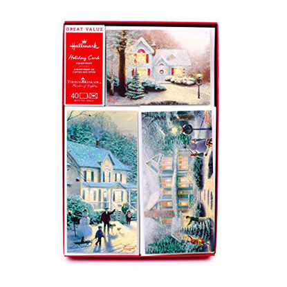 Picture of Hallmark Thomas Kinkade Boxed Christmas Cards Assortment, Snowy Houses (40 Cards with Envelopes and Foil Seals)