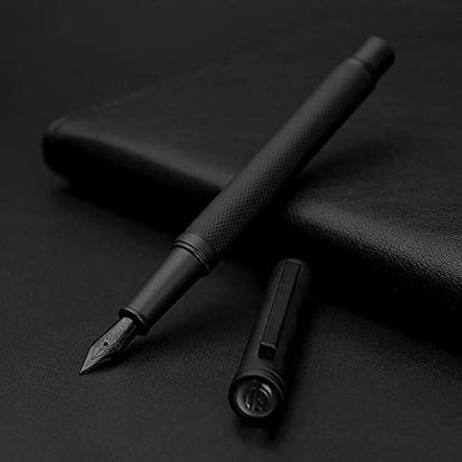 Picture of Matte Black Forest Fountain Pen Extra Fine Nib Classic Design with Converter and Metal Pen Box Set by Hongdian