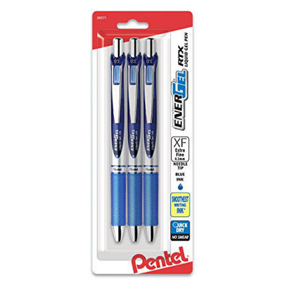 Picture of Pentel EnerGel RTX Retractable Liquid Gel Pen, (0.3mm) Needle Tip, Extra Fine Line, Blue Ink, 3-Pk (BLN73BP3C)