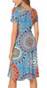Picture of DB MOON Women Summer Casual Short Sleeve Dresses Empire Waist Dress with Pockets (Flower Mix Blue, XL)
