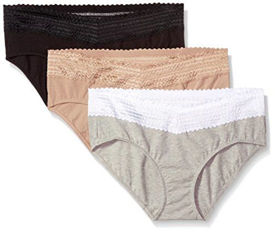 GetUSCart- Warner's Women's Blissful Benefits No Muffin Top 3 Pack Hipster  Panties, Toasted Almond/Black/Light Gray Heather, L