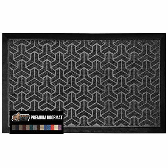 Picture of Gorilla Grip Original Durable Natural Rubber Door Mat, 23x35, Heavy Duty Doormat for Indoor Outdoor, Waterproof, Easy Clean, Low-Profile Rug Mats for Entry, Patio, High Traffic Areas, Slate Geometric