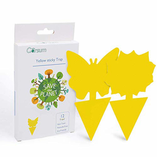 Picture of Garsum Sticky Trap,Fruit Fly and Gnat Trap Yellow Sticky Bug Traps for Indoor/Outdoor Use - Insect Catcher for White Flies,Mosquitos,Fungus Gnats,Flying Insects - Disposable Glue Trappers(24 pcs)