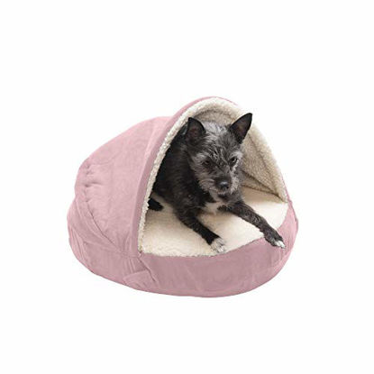Picture of Furhaven Pet Dog Bed - Cooling Gel Memory Foam Orthopedic Round Cuddle Nest Faux Sheepskin Snuggery Blanket Pet Bed with Removable Cover for Dogs and Cats, Pink, 18-Inch
