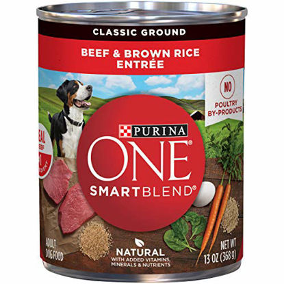 Picture of Purina ONE Natural Pate Wet Dog Food, SmartBlend Beef & Brown Rice Entrée - (12) 13 oz. Cans