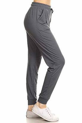 Picture of Leggings Depot JGA128-CHARCOAL-S Solid Jogger Track Pants w/Pockets, Small