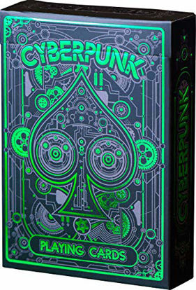 Picture of Cyberpunk Green Playing Cards, Deck of Cards with Free Card Game eBook, Premium Card Deck, Cool Poker Cards, Unique Bright Colors for Kids & Adults, Card Decks Games, Standard Size