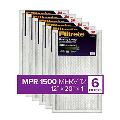 Picture of Filtrete 12x20x1, AC Furnace Air Filter, MPR 1500, Healthy Living Ultra Allergen, 6-Pack (exact dimensions 11.81 x 19.81 x 0.78)
