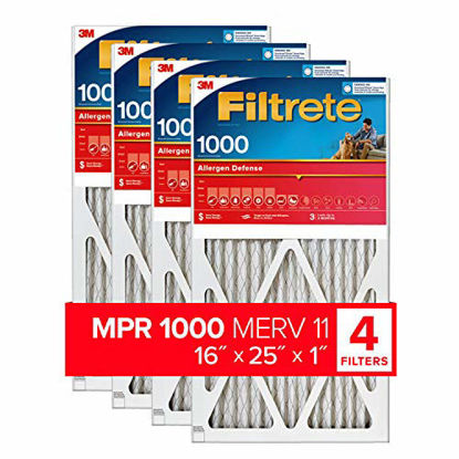 Picture of Filtrete 16x25x1, AC Furnace Air Filter, MPR 1000, Micro Allergen Defense, 4-Pack (exact dimensions 15.69 x 24.69 x 0.81)