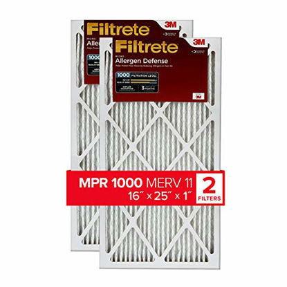 Picture of Filtrete 16x25x1, AC Furnace Air Filter, MPR 1000, Micro Allergen Defense, 2-Pack (exact dimensions 15.719 x 24.72 x 0.84)