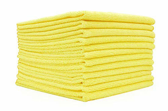 Picture of The Rag Company (12-Pack) 16 in. x 16 in. Commercial Grade All-Purpose Microfiber Highly Absorbent, LINT-Free, Streak-Free Cleaning Towels (Yellow)