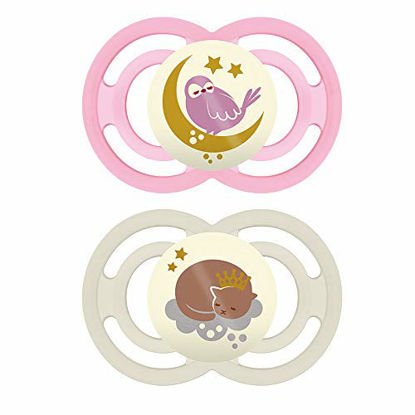 Picture of MAM Perfect Night Pacifiers, Glow in the Dark Pacifiers (2 Pack, 1 Sterilizing Pacifier Case), MAM Pacifiers 16 Plus Months for Baby Girl, Baby Pacifiers, Designs May Vary