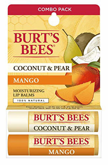 Picture of Burt's Bees 100% Natural Moisturizing Lip Balm, Coconut & Pear and Mango with Beeswax & Fruit Extracts - 2 Tubes, 2 Fl OZ