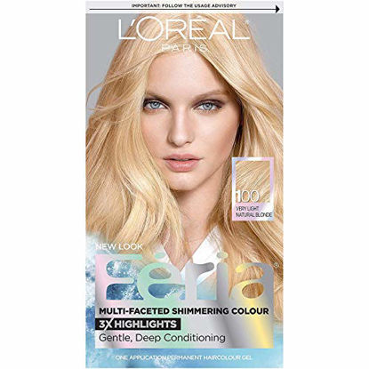 Picture of L'Oreal Paris Feria Multi-Faceted Shimmering Permanent Hair Color, 100 Pure Diamond (Very Light Natural Blonde), Pack of 1, Hair Dye