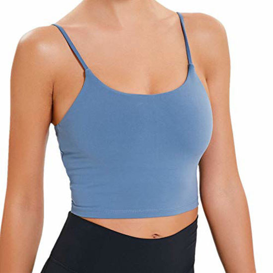 Picture of Lemedy Women Padded Sports Bra Fitness Workout Running Shirts Yoga Tank Top (M, Blue)