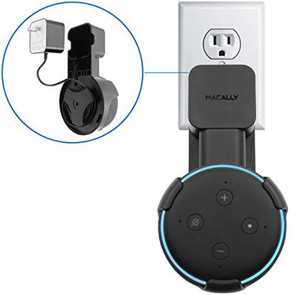 Picture of Macally Outlet Echo Dot Wall Mount Holder for Amazon Alexa 3rd Gen Speaker - Compact Bracket Stand Saves Home & Kitchen Counter Space - Plug In Hanger Accessories without Messy Wires or Screws - Black